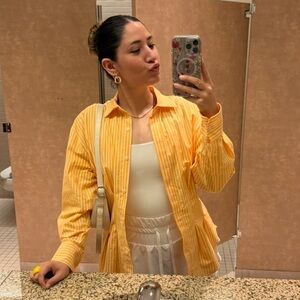 Zara Women’s Mustard Striped Button Down Shirt